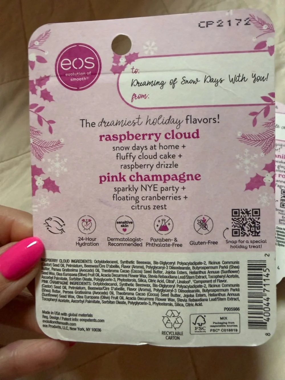 eos  Lip Bundle : Raspberry cloud, 2 pink champagne, vanilla confetti‎